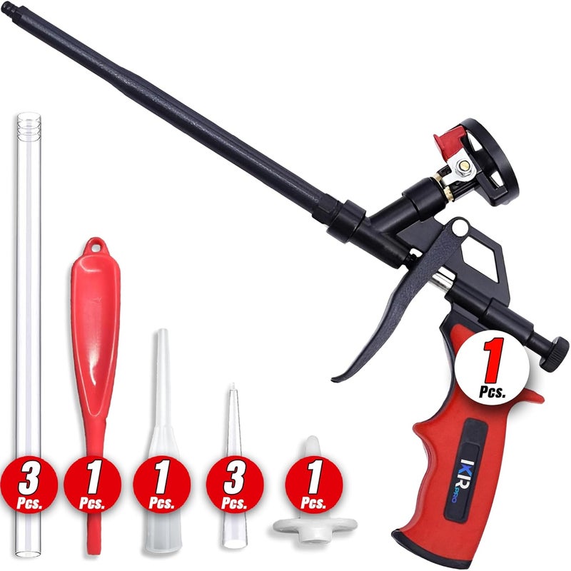 ixirpro Mega Professional Expanding Foam Spray Gun (1 Insulation Gun + 9 Extenders) PU Insulating Applicator Heavy Duty Metal Body Dispensing Foam Gun Suitable for Caulking, Filling, Sealing - Image 1
